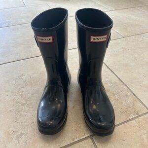 Hunter Black Gloss Rain Boots, SZ 10